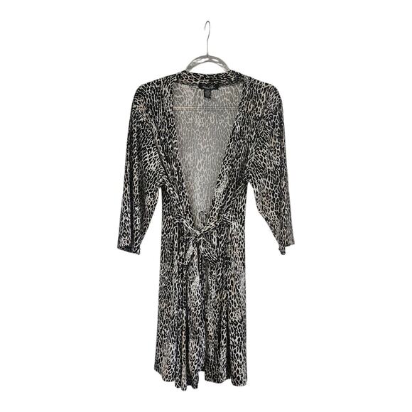 Rene Rofe Sleepwear Short Robe Size Large Animal Print 3/4 Sleeve Stretch - Picture 1 of 6